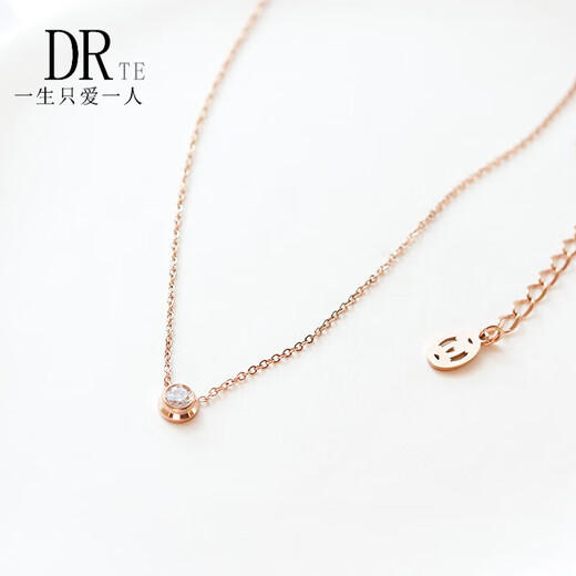 DRTE titanium steel 18k rose gold single diamond necklace for women, non-fading, exquisite and fine single diamond clavicle chain necklace gift