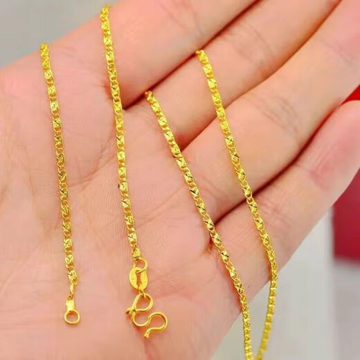 Centenary-old Fenxiang gold necklace pure gold 999 trendy versatile plain chain 18k gold plated silver-covered necklace free water wave chain with gift box