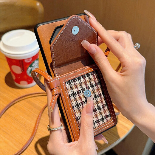 
Suitable for Huawei Mate60RS mobile phone case mate50rs40rs anti-fall mobile phone protective case cover Huawei Mate 60RS extraordinary master [sensory brown + houndstooth card bag]