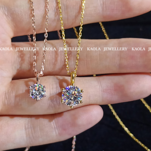 Youshu 18K rose gold six-claw solitaire diamond necklace for women, classic 1 carat sterling silver gold-plated 50-point clavicle chain, simple and trendy six-claw solitaire diamond necklace / 50 points silver