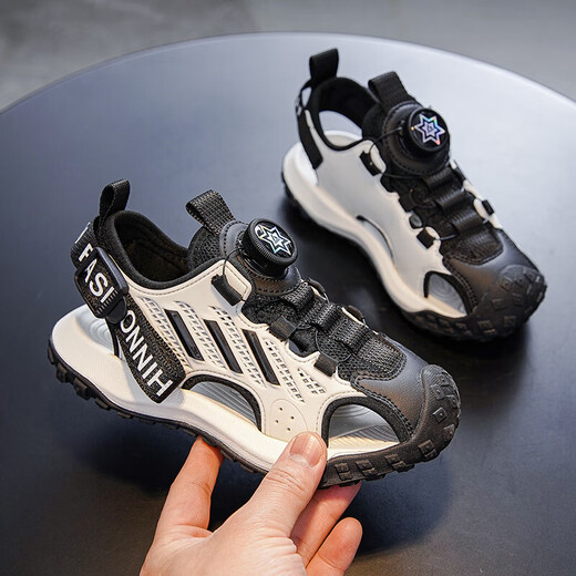 Boys' Baotou sandals 2025 summer new style children's students, middle and large children's beach shoes soft sole non-slip sports sandals 299/khaki color 38 size (inner length 24.7cm)