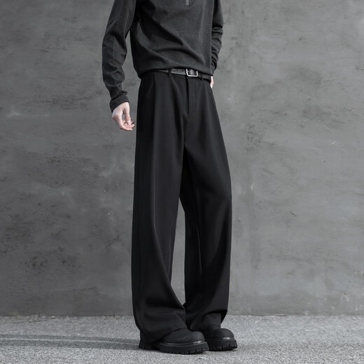 
SWAMP AREA three-book pendant trousers men's spring and summer thin straight-leg pants high-end casual suit pants KS22 black L