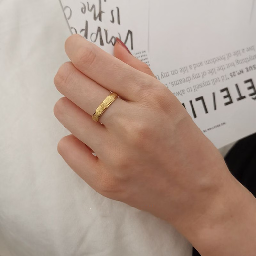 Hunter 18K gold ring non-fading frosted couple ring women's style boys fashion personality new internet celebrity high-end ins frosted 4mm gold one size 8 115Jin Jin equals 0.5kg to 130Jin Jin equals about 0.5kg