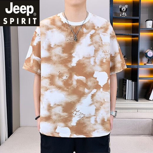 JEEP SPIRIT吉普扎染渐变短袖t恤男士夏季潮流薄款冰丝半袖潮牌个性印花男款 9938蓝色 M