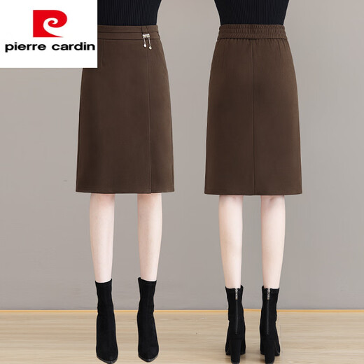 Pierre Cardin Woolen Skirt Women's Spring Autumn and Winter A-Line Medium Short Skirt High Waist Slimming Hip Skirt Temperament One Step Skirt 2 Brown 2XL Recommended 125-135Jin Jin is equal to 0.5 kg