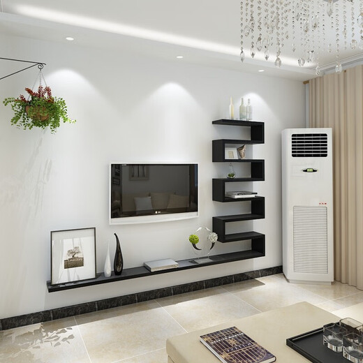 Ling Yuxun modern minimalist living room creative wall-mounted TV background wall cabinet decoration shelf hanging cabinet wall hanging cabinet 1.6 meters 5 layers deep 15, white