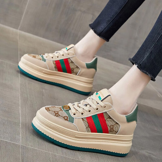 VIPVCK Neue Frauenschuhe, weiße Schuhe, Frauen 2025 Frühling und Herbst Retro Casual Dirty Schuhe, leicht und dicker, vielseitiger Sportschuhe Trend, Khaki Cool Style Vck841 39