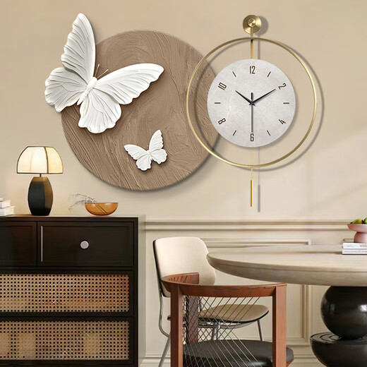 Little Painting Clock, Wasabi Wind, Schmetterlingswanduhr, Schwarz, Weiß und graues Restaurant Dekoration Malerei, High-End-Abstrakte Wohnzimmeruhr Hängende Wand VERSATILE ZP4877+ZP4878 [Schmetterlingsuhr Malerei] 28 Zoll Malerei 70*70+Uhr 70*70 Goldrahmen