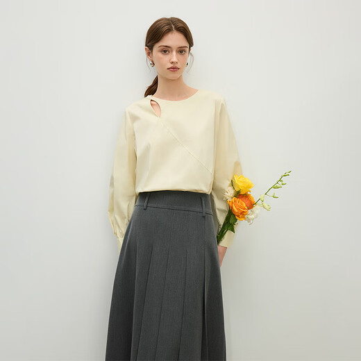 Fan Silan design hollow boat style loose shirt women's daily commuting nine-quarter sleeve shirt 11217 white M