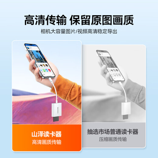 Shanze USB3.0 high-speed card reader dual card dual reading multi-functional SD/TF card reader supports mobile phone SLR camera driving recorder monitoring storage memory card Type-c dual card simultaneous reading 176MB/s