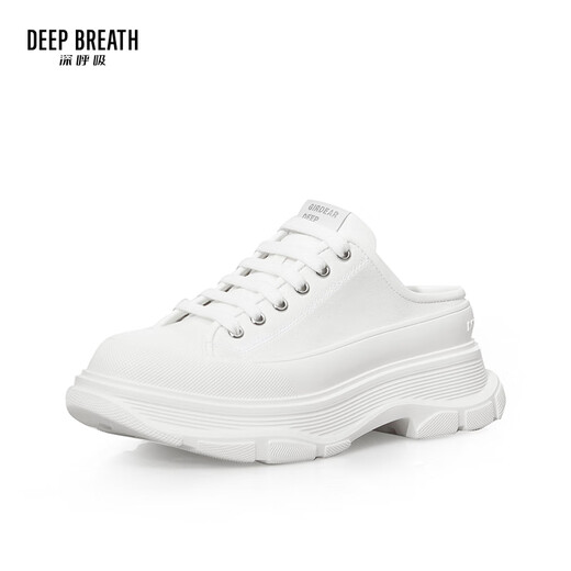 DEEP BREATH深呼吸女鞋包头半拖外穿波浪厚底帆布鞋穆勒鞋AX12250 白 34