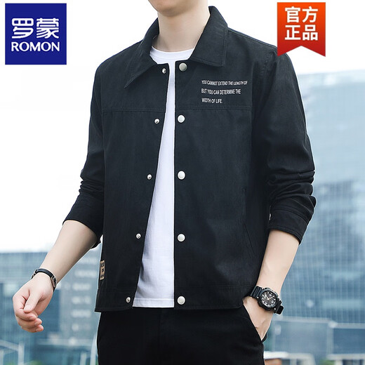 ROMON jacket men's spring and autumn 2025 new shirt lapel autumn men's work jacket early autumn coat tops upgraded version K12806 black 2XL recommended 140-160Jin Jin equals 0.5 kg