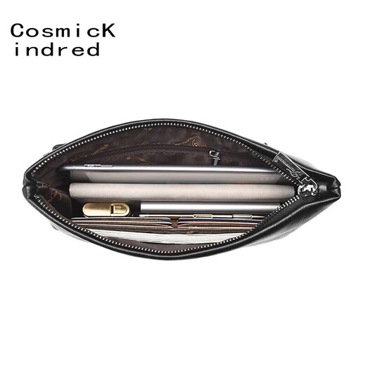 
CosmicKindred 2025 new handbag for men's soft leather hand grab bag large capacity soft cowhide envelope bag for men's clip bag business clutch style four black small [none]