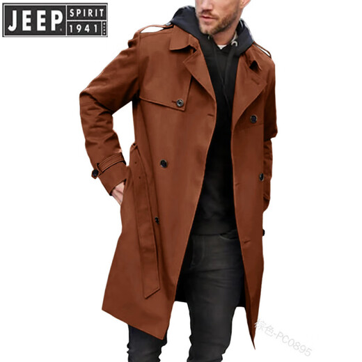Jeep Spirit Jeep Trench Coat Herren Frühling und Herbst 2025 Neue Männerkleidung Europäischer und amerikanischer Langhülle Lampe Slim Double Breasted Casual Clothing Black L.
