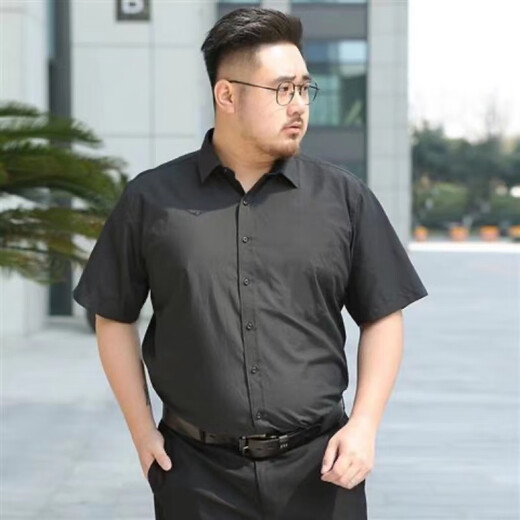 LAXSESU商务正装特大码短袖衬衫男士薄款修身工作装纯色加肥宽松胖子衬衣 (单件装)浅蓝色:短袖 8XL 【218-235斤】