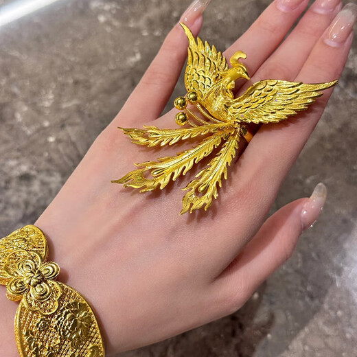 Best Qichang Gold Phoenix Ring Wedding Three Gold Hardware 999 Pure Gold Wedding Set Gift Wedding Set for Wife Gift Phoenix Ring About 32g