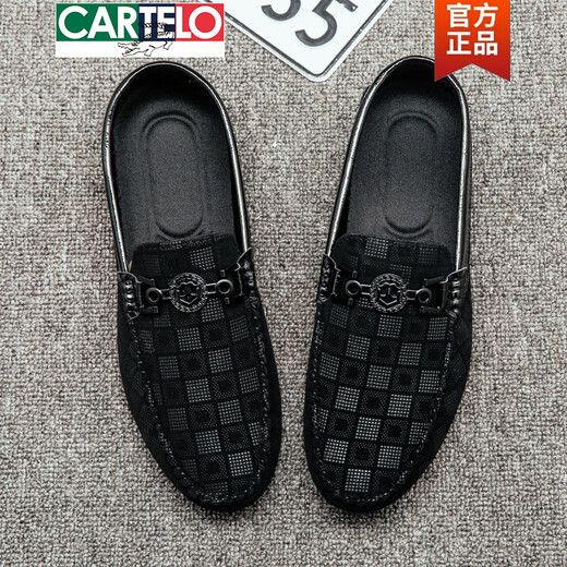 
CARTELO 2025 new shoes trendy bean shoes men's trendy Korean version of spring and autumn men's lazy shoes casual driving soft-soled leather shoes white 9851 43
