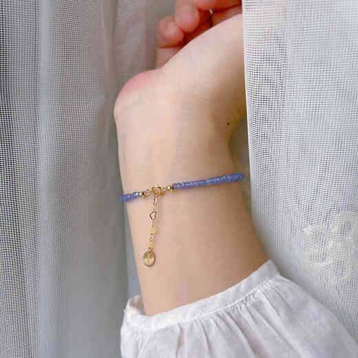 Puli natural ice-through tanzanite 18k gold imported 14K gold-filled bracelet original design niche temperament versatile gold-filled model 2.5mm thin 15+3cm suitable for 14