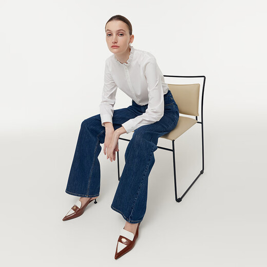 Gloria women's high-end ruffled light luxury long-sleeved stand-up collar white shirt shirt 1E1C3E050 03W original white XS