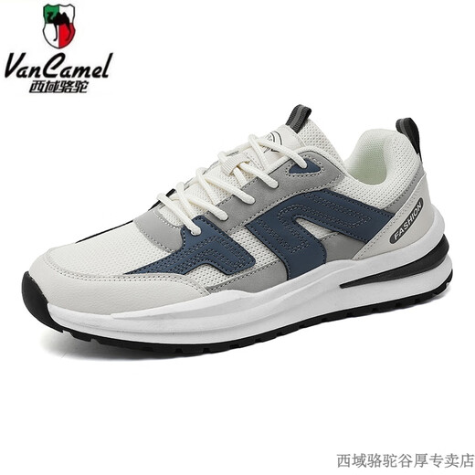 西域骆驼（VANCAMEL）大码男鞋秋季45男士鞋子男款46运动鞋男47休闲鞋加大48透气网面鞋 H9903白蓝 网面-骆驼官方品牌官 45