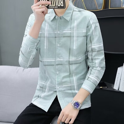 Men's long-sleeved shirt 2025 summer trend plaid casual shirt jacket men's top men's clothing Storm Online 9918 gray 2XL