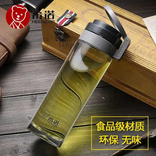 希诺（HEENOOR）水杯夏季户外运动杯子大容量便携塑料杯男学生水壶车载泡茶杯 玻璃款:6076-695ml
