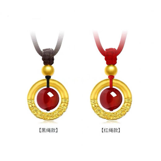 Kuang Yi's new gold gold-plated silver-plated Ruyi hoop peace buckle necklace men's pure gold Qiankun circle pendant Valentine's Day birthday gift genuine gold-plated silver peace buckle necklace red rope and gold thread