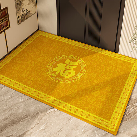 Shantoulin Village high-end golden new year entrance door floor mat Baifu entrance entrance entrance anti-slip rubbed earth foot mat plus Baifu Fuzhen-Golden-12159 80*100cm [anti-slip doubled]