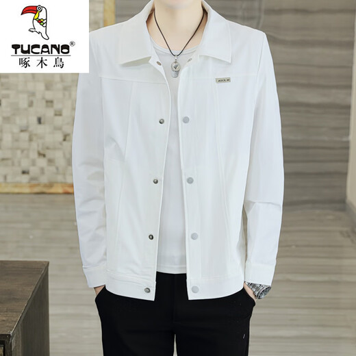 Woodpecker 2025 new men's jacket thin summer sun protection jacket casual high-end men's breathable ice silk jacket H672 white 3XL 155-170Jin Jin is equal to about 0.5 kg