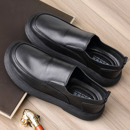 Región occidental Camel Camel Zapatos de cuero casual de cuero suave para hombres String y otoño de pie ancho Toe Toe Toe Withide Cow Whide One-Pickle Soft Foot Mase's Casual Coathip Black 15052 Cuero genuino Four Seasons Zapatos 37