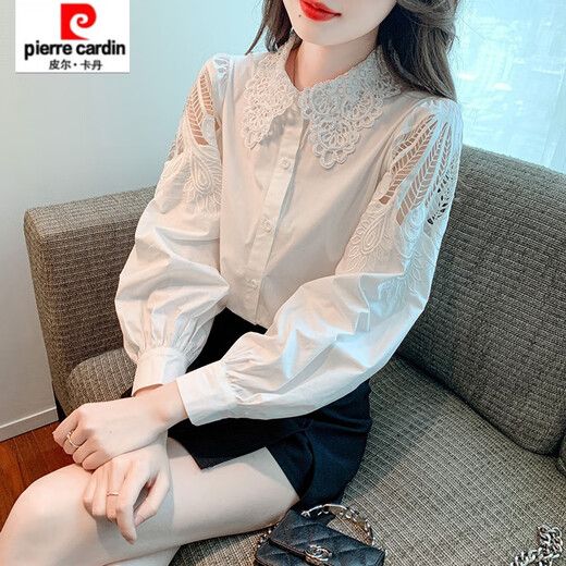 
Piercadian embroidered cotton shirt for women 2025 autumn new fashion embroidered white shirt loose versatile long-sleeved top CY9227 Black 2XL [Suggested 131-145Jin [Jin equals 0.5 kg]]