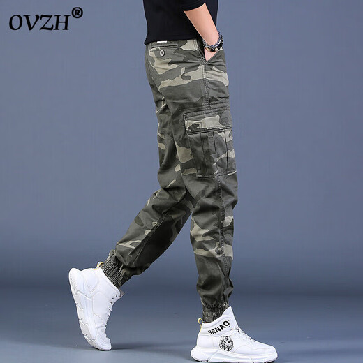 
OVZH casual pants men's trendy autumn new men's trendy Korean style camouflage overalls trousers men's trousers 698A style green 31