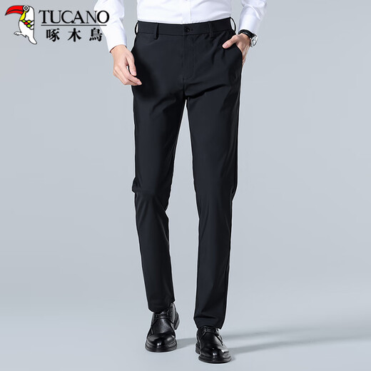Holzspecker (Tucano) Freizeithosen für Männer Sommer Eis Silk Business Modehosen dehnen die schlanke, vielseitige, vielseitige Hose für Männer schwarz 36 36