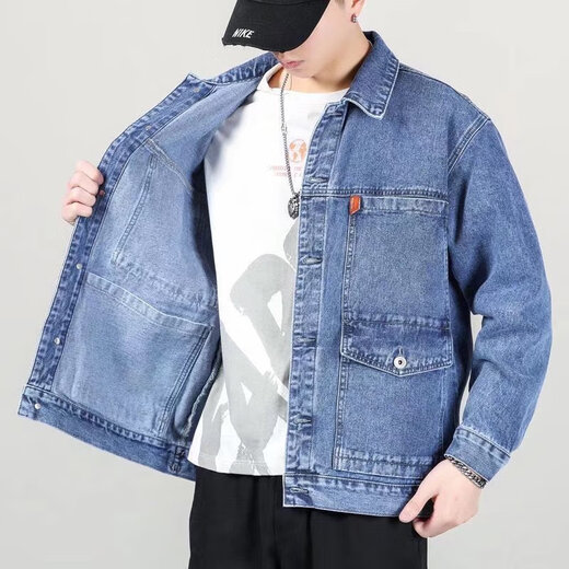 LAXSESU denim jacket men's spring and autumn loose Korean version dirty and wear-resistant work jacket Y847 black M:100-115Jin[Jin equals 0.5 kg]