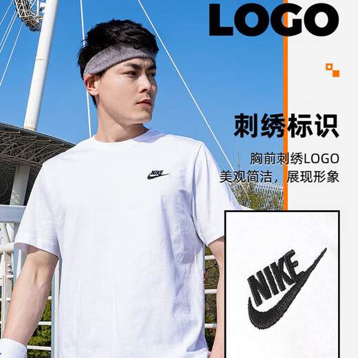 耐克（NIKE）运动套装男子两件套 字母小标纯棉短袖T恤 跑步健身训练速干短裤 AR4999-101+DV9858-010 2XL
