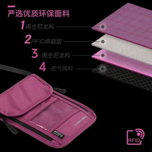 出国旅行护照包便携可挂脖斜挎RFID防盗刷证件包机票手机斜背挎包 黑色