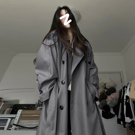 GARNUO灰色风衣外套女中长款2025新款早春秋韩系小个子高级感英伦风大衣 黑色 M 【101-130斤】