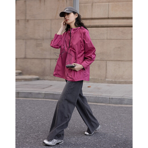 Demana weekend city spring urban outdoor nylon hooded contrasting color drawstring pocket mid-length coat for women