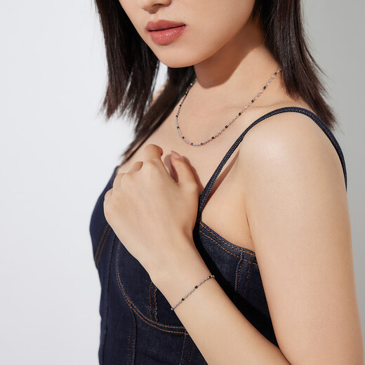 Lukfook Jewelry platinum necklace platinum 950 electric black two-color diamond chain priced at GJP0001DS about 9.03 grams