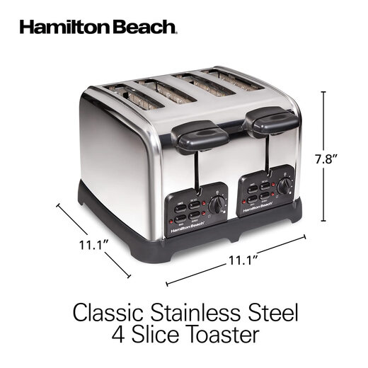 Hamilton Beach 4-slice stainless steel toaster, wide slot design, bagel defrosting function, single slice even toasting, automatic lifting of buns, home breakfast toaster