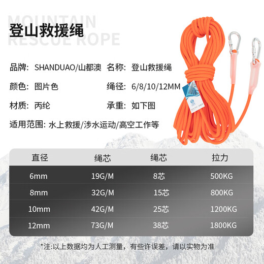 Sanduao safety rope polypropylene high altitude anti-fall rope speed drop rope rescue rope clothesline 6mm (orange) 3 meters