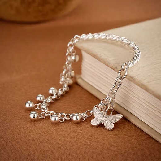 Library selection S925 silver bracelet bracelet for female students, small round ball, niche bell, butterfly anklet, Chinese Valentine's Day gift for girlfriend, butterfly bracelet bracelet