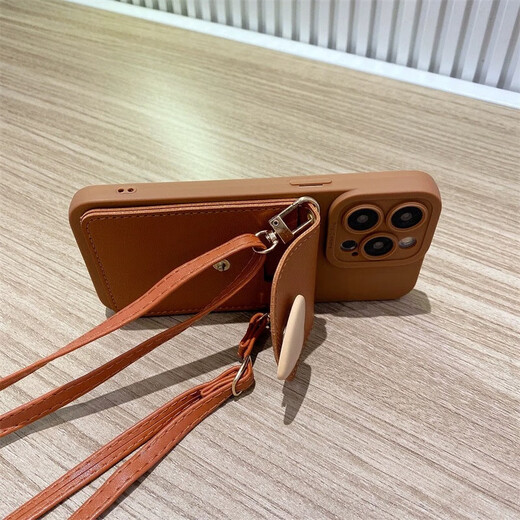 KPAY is suitable for Apple 16 promax mobile phone case lanyard iPhone 16 mobile phone case strap crossbody 16 mobile phone case simple milk tea love change card bag lens full cover [Apple phone case with love card bag + oblique cross lanyard] iPhone 16 promax