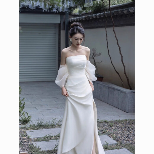 
Indulgent light wedding dress niche new style bride outfit wedding welcome tiara simple tube top evening dress temperament tube top XS