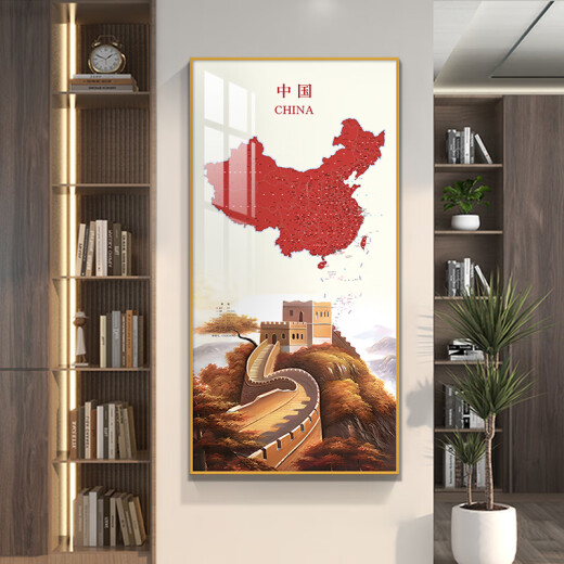 画之楼中国地图玄关装饰画入户门挂画客厅走廊过道办公室背景墙壁画挂画 万里长城X15053黑色边框 80*160cm-推荐宽1.0-1.2米墙面