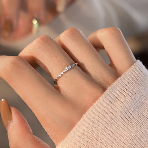 Xinshe S925 sterling silver twist open ring women's niche design high-end single ring adjustable index finger ring tail ring S925 silver twist diamond ring