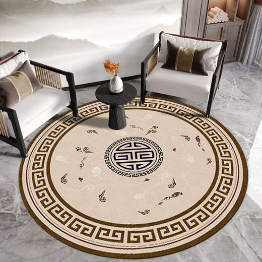 9740人收藏新中式圆形地毯客厅茶几毯中国风卧室床边毯吊篮地垫防 琴忆挽梦 直径1.6米