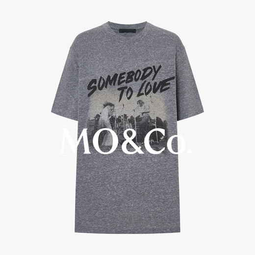 Mo/co. [Gleiches Modell in Qin Lan] Kurzärärmelte T-Shirt 2025 Spring Neue Produkte Old Rock Print Loose Mbe1Teet08 Dark Flower Grey L 170