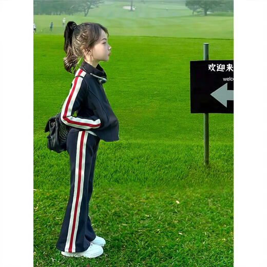 巴莱恩娜童装女童套装春秋2025新款儿童运动外套中大童秋装两件套潮衣服 藏青色 套装 140 cm