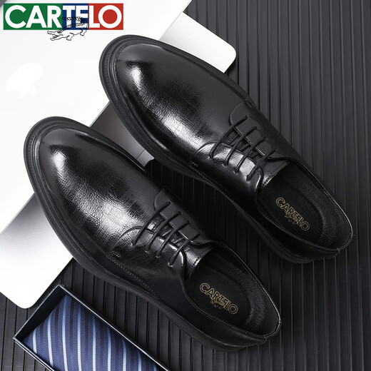 CARTELO crocodile leather shoes men's cowhide business casual suit formal derby shoes British wedding men's shoes 6531 black 43